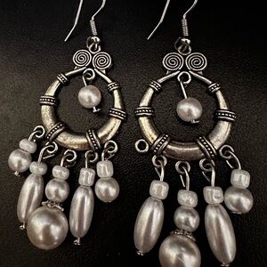 Chic Silver Beaded Hoop Earrings